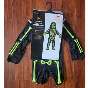 Halloween Totally Skelebones Toddler Costume Small 3T-4T Black Neon Green 4pc